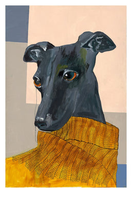 Hund i strik - Giclée, indrammet 110x140 cm